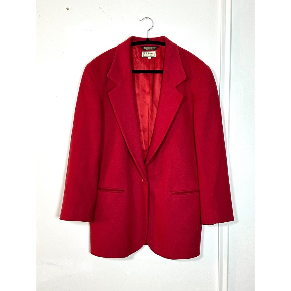 Vintage LL Bean Cherry‎ Red Blazer Jacket 12R Wool Cashmere Soft Single Button